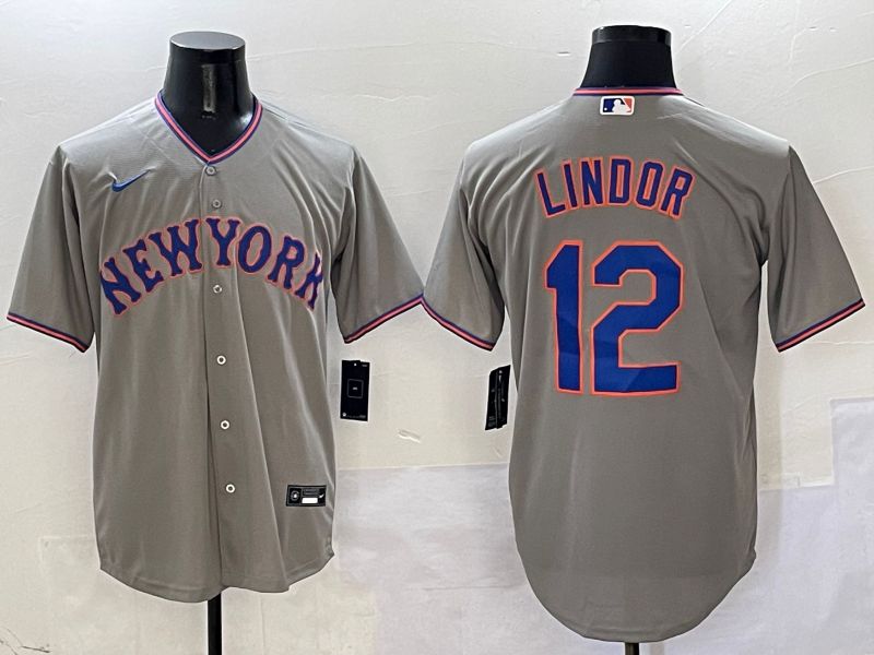 Men New York Mets #12 Lindor Grey Second generation 2025 Nike MLB Jersey style 1